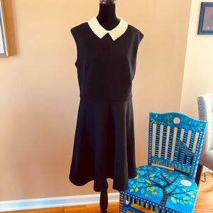Betsy Johnson Size 12 black sleeveless dress with Pearl embellished collar.